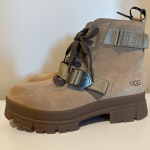 UGG Beige Suede Lace-Up Boots